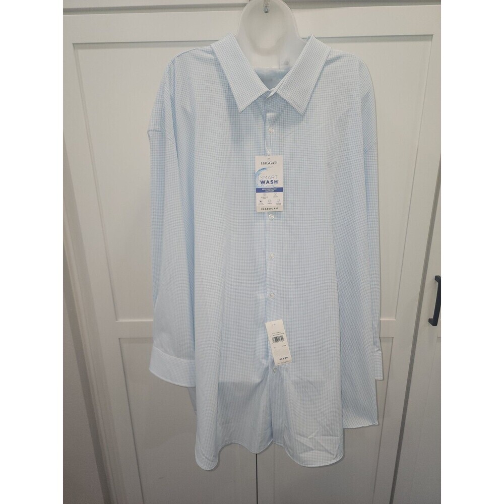NEW Big & Tall Haggar Smart Wash Classic Fit Dress Shirt, Size: 22 X 34/35 Blue